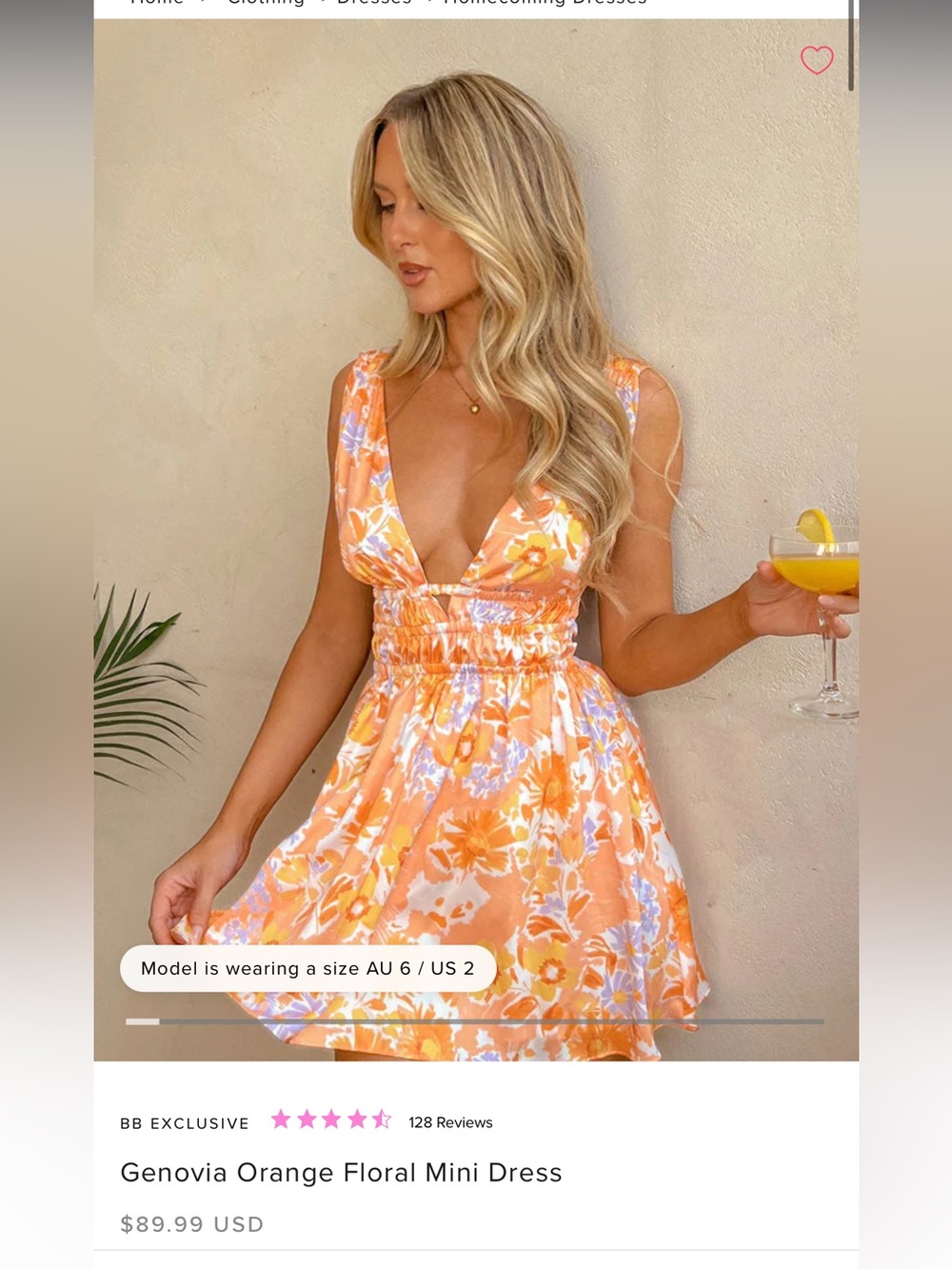NWOT beginning boutique Genovia Orange Floral Mini Dress